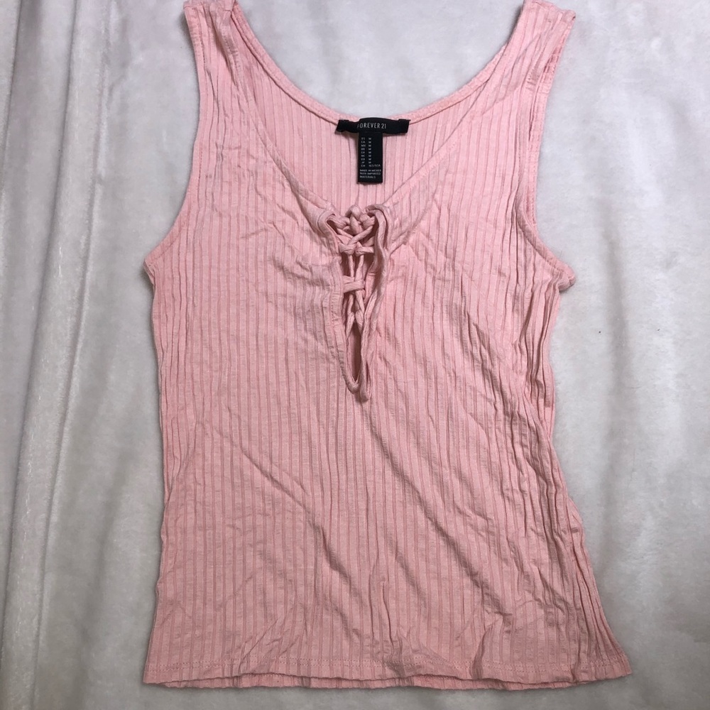 F21 Pink Lace Ribbed Tank Medium